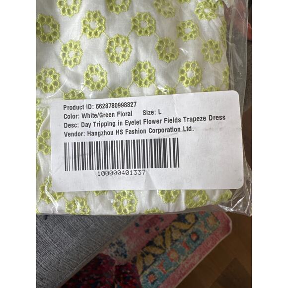 Modcloth Day Tripping Eyelet Flower Fields Trapeze Mini Dress White/Green L NWT - Picture 10 of 11